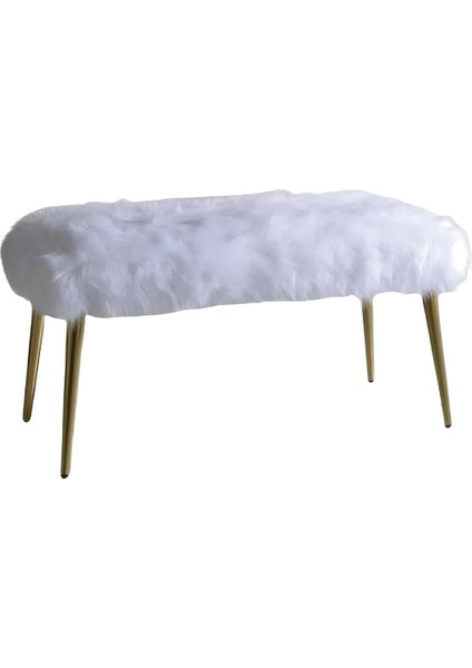 Ahşap Ayaklı Handmade Geniş Oturum Alanlı Krem Peluş Kumaş Pofidik Puf Bench ,ayak Ucu Uzatmalık