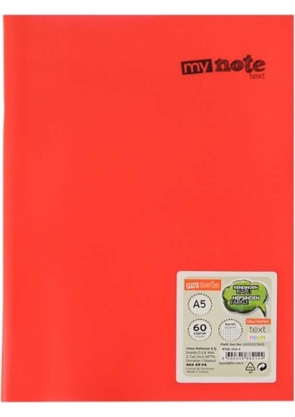 Mynote Text Neo Plastik Kapak Defter A5 60YP Kareli
