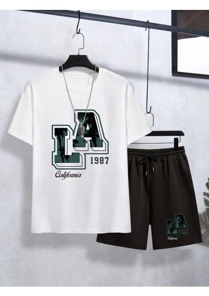 Özel Tasarım La California Baskılı Yaz Stili Erkek Çocuk T-Shirt Short Takım