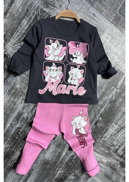 Marie Baskılı Fitilli Kız Çocuk taytlı takım - Pembe