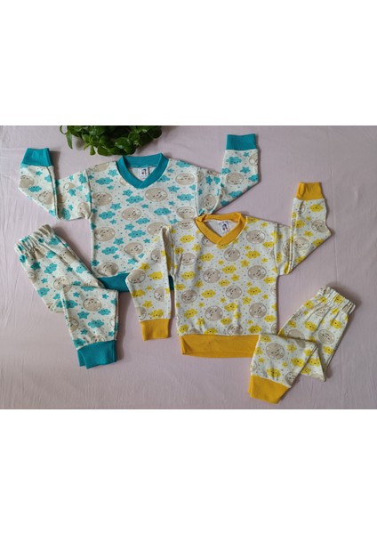 Minilkabebe Ay ve Bulut Desen Çocuk Pijama Takımı Pamuklu