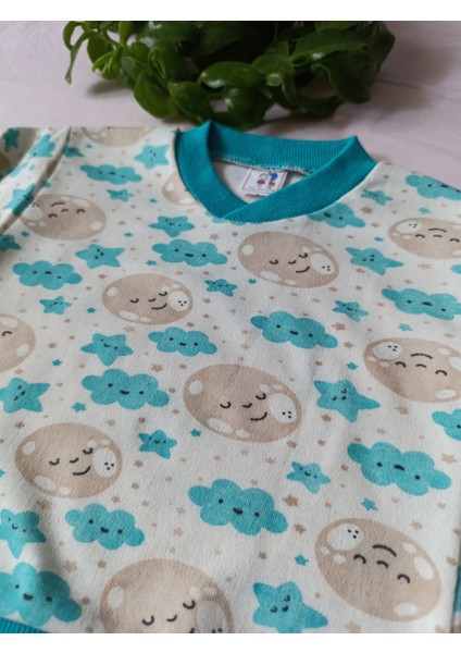 Minilkabebe Ay ve Bulut Desen Çocuk Pijama Takımı Pamuklu