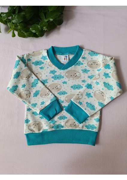 Minilkabebe Ay ve Bulut Desen Çocuk Pijama Takımı Pamuklu