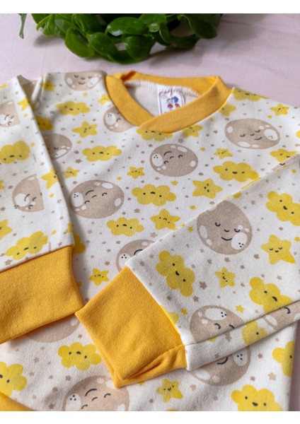 Minilkabebe Ay ve Bulut Desen Çocuk Pijama Takımı Pamuklu