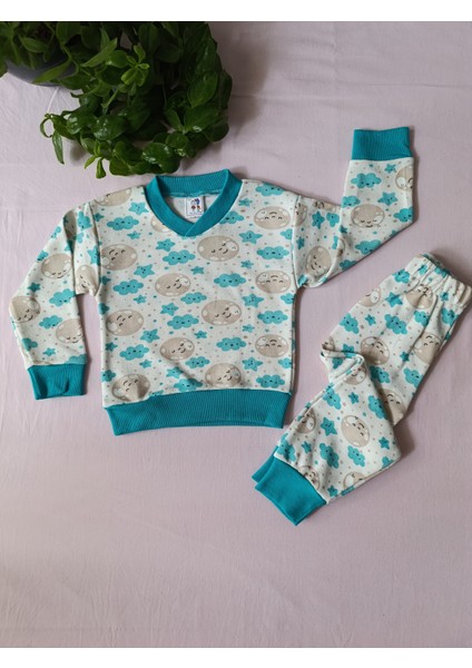 Minilkabebe Ay ve Bulut Desen Çocuk Pijama Takımı Pamuklu