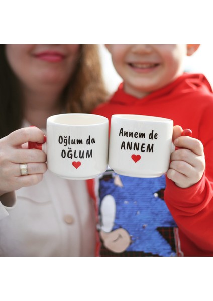 Oğlum Da Oğlum ve Annem De Annem Mottolu T Kulplu Kupa Bardak Seti