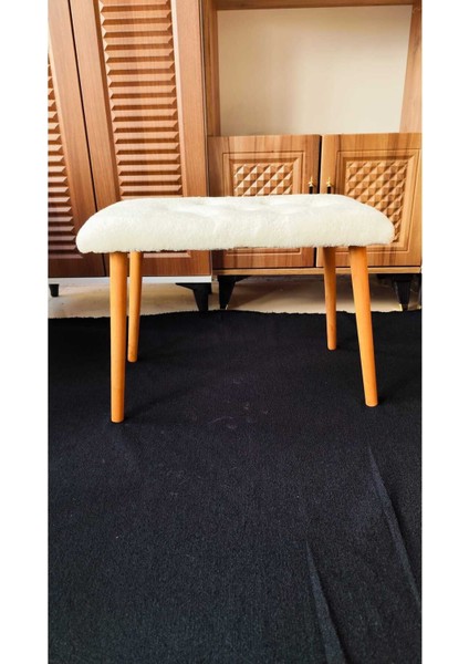 Ahşap Ayaklı Tedy Kumaş Dekoratif Puf Bench Makyaj Sandalyesi Oval