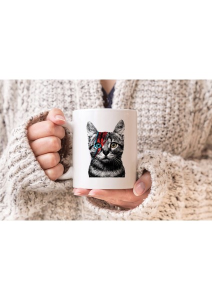 David Bowie Kedi Baskılı Hediyelik Porselen Kupa Bardak