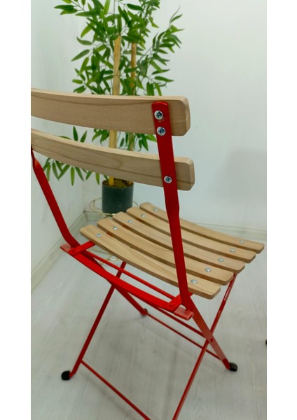 Katlanır Masa ve Sandalye Kırmızı Metal Natural Ahşap Dolu Demirden(Bahçe-Otel-Cafe-Otel) modelleri
