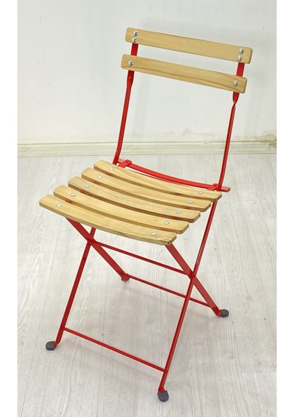 Katlanır Masa ve Sandalye Kırmızı Metal Natural Ahşap Dolu Demirden(Bahçe-Otel-Cafe-Otel) fırsatları