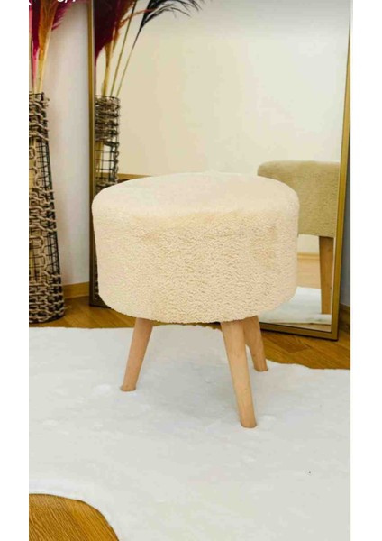 Coco Puf, Peluş,3 Ayak, krem,oturma Odası, Makyaj Masası Puf