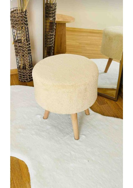 Coco Puf, Peluş,3 Ayak, krem,oturma Odası, Makyaj Masası Puf