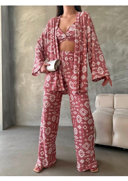 Bürümcük Kumaş Kimono Üçlü Takım modelleri