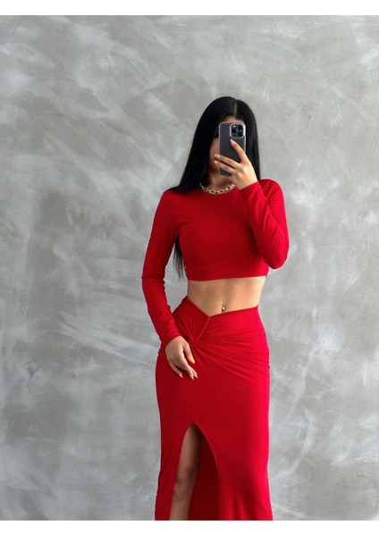 Bluz-Etek Sandy Takım Midi Yırtmaçlı Bağlama Detaylı Etek modelleri