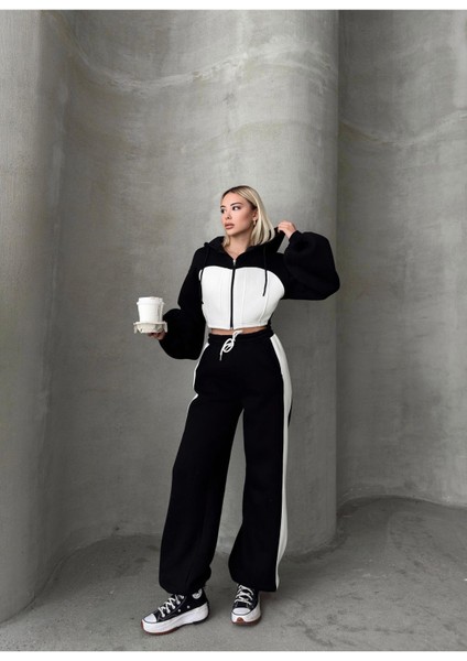 Bol Kesim 3 Iplik Crop Hırka Eşofman Takımı