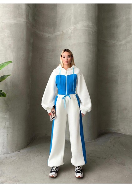 Bol Kesim 3 Iplik Crop Hırka Eşofman Takımı