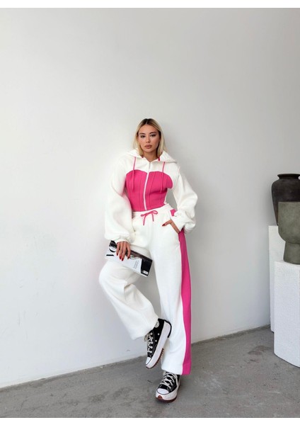 Bol Kesim 3 Iplik Crop Hırka Eşofman Takımı