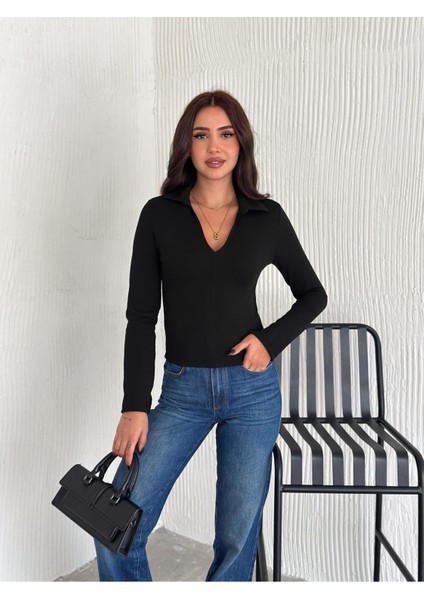 Scuba Kumaş V Yaka Bluz