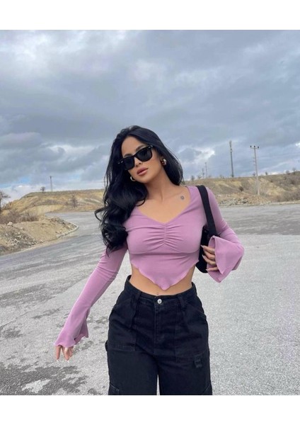Sırt Dekolteli Zincir Detaylı Crop