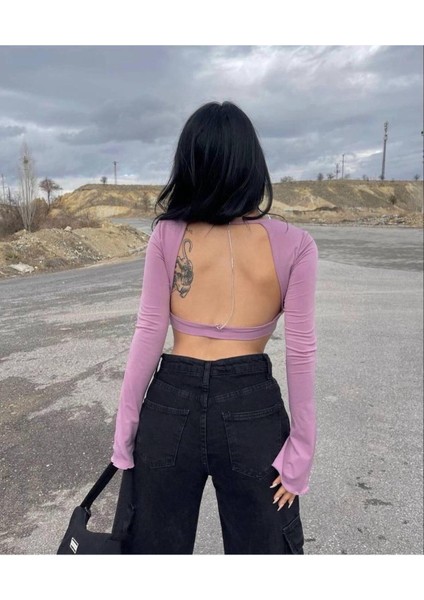 Sırt Dekolteli Zincir Detaylı Crop