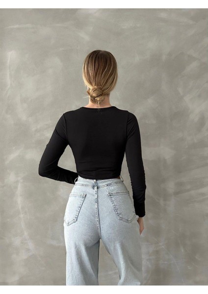 Sandy Kumaş Bağlama Detay Crop Bluz modelleri