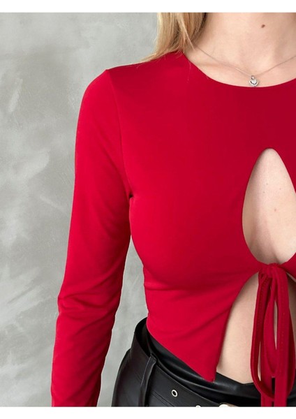 Sandy Kumaş Bağlama Detay Crop Bluz