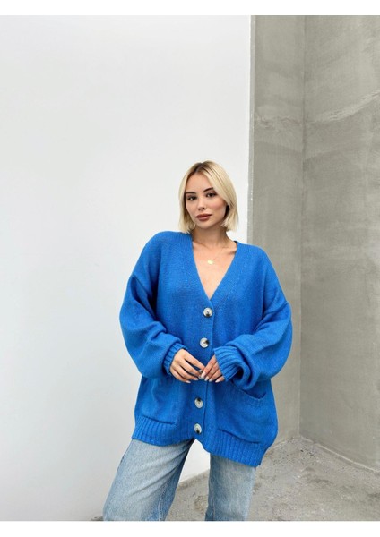 Kadın Balon Kollu Oversize Triko Hırka