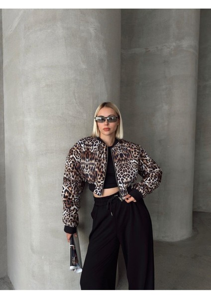 Leopar Desen Crop Mont fiyatları
