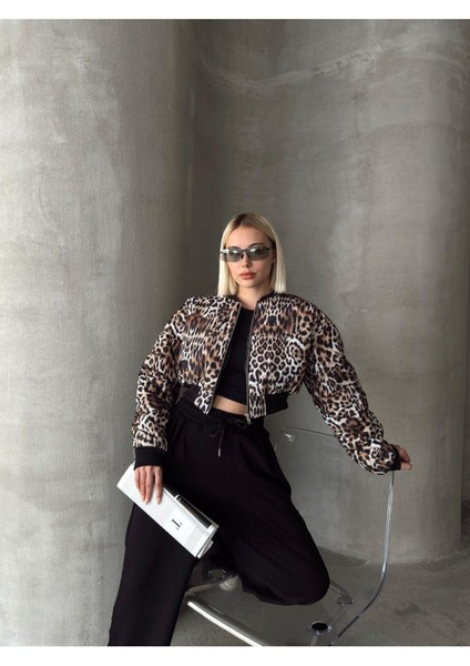 Leopar Desen Crop Mont modelleri