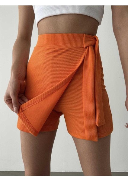 Fitilli Yandan Bağlama Detaylı Şort Etek