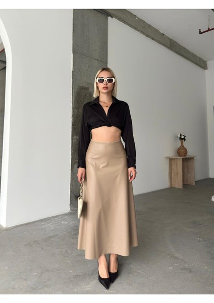 Maxi Boy Çan Deri Etek