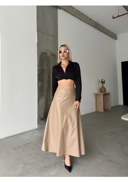 Maxi Boy Çan Deri Etek modelleri