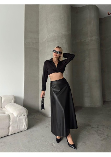 Maxi Boy Çan Deri Etek