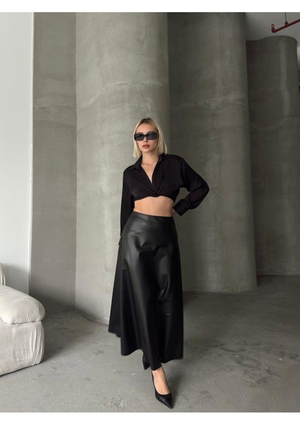 Maxi Boy Çan Deri Etek modelleri