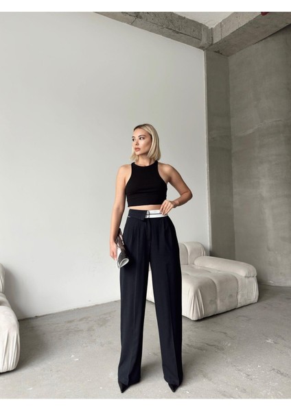 Yarım Ters Kemer Bol Paça Poliviskon Pantolon modelleri