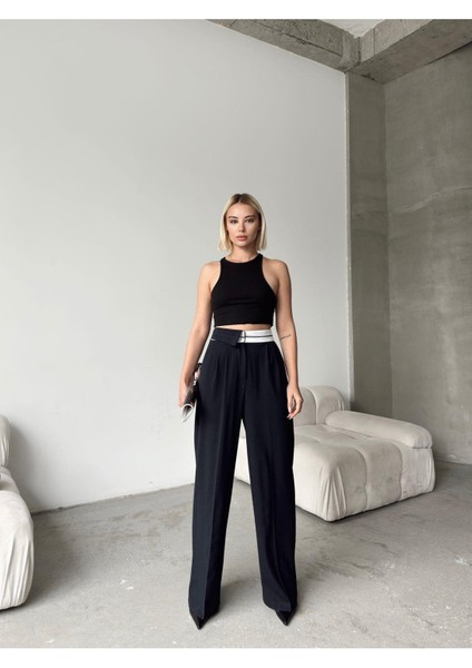 Yarım Ters Kemer Bol Paça Poliviskon Pantolon fırsatları