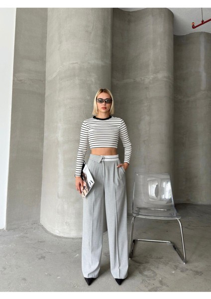 Yarım Ters Kemer Bol Paça Poliviskon Pantolon