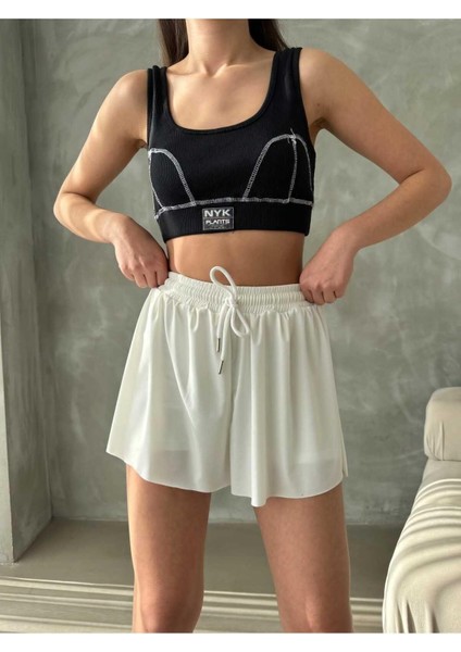 Pileli Basic Çift Kat Bağcıklı Şort