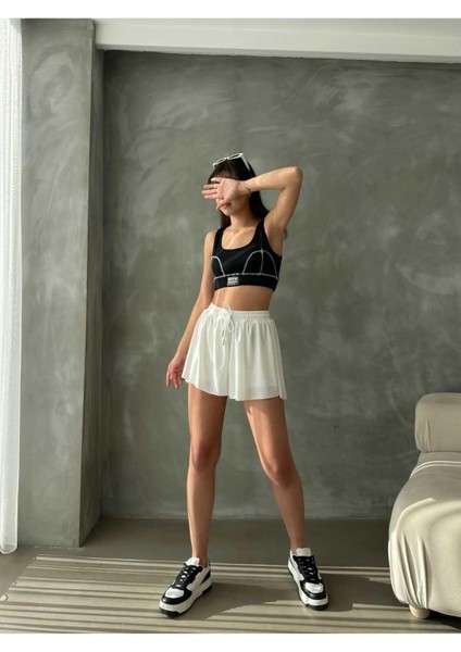 Pileli Basic Çift Kat Bağcıklı Şort modelleri