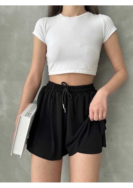 Pileli Basic Çift Kat Bağcıklı Şort modelleri