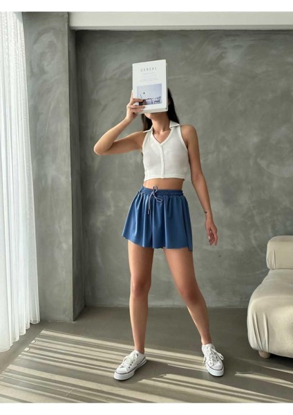 Pileli Basic Çift Kat Bağcıklı Şort modelleri