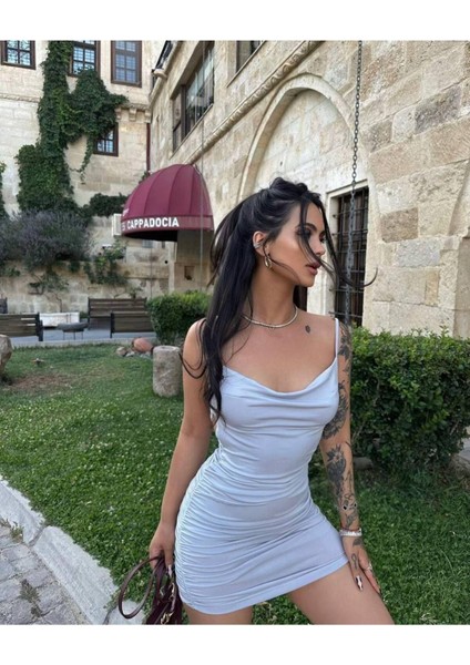 Degaje Yaka Askılı Sırt Dekolteli Elbise fiyatları