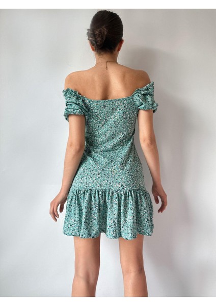 Mini Dokuma Astarlı Balon Kollu Çiçek Desenli Elbise fiyatları