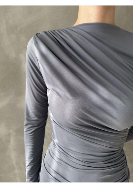 Midi Boy Drapeli Uzun Kol Elbise indirimleri