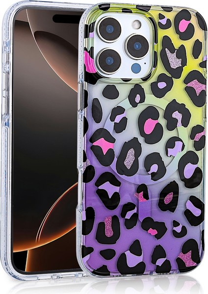iPhone 16 Pro Max Kılıf Magsafe Şarj Özellikli Desenli Leopar Jago Kapak