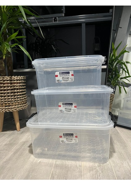 Plastik Kilitli Kapaklı Yatay Oyuncak Saklama Kutusu (15-20-30) 3 Lü Set Saklama Kabı