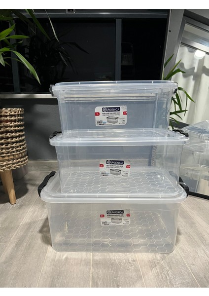 Plastik Kilitli Kapaklı Yatay Oyuncak Saklama Kutusu (15-20-30) 3 Lü Set Saklama Kabı