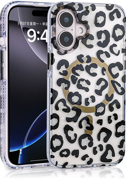 iPhone 16 Kılıf Magsafe Şarj Özellikli Desenli Leopar Jago Kapak
