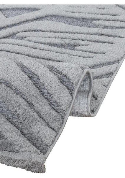 Apex Orion 4223 Gri Saçaklı Kabartmalı Modern Makine Halısı