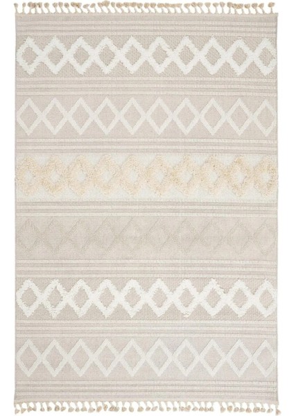 Dolce Vita Halı Jakarta 451 Ivory Bej-Krem Renk Saçaklı Kabartmalı Modern Halı